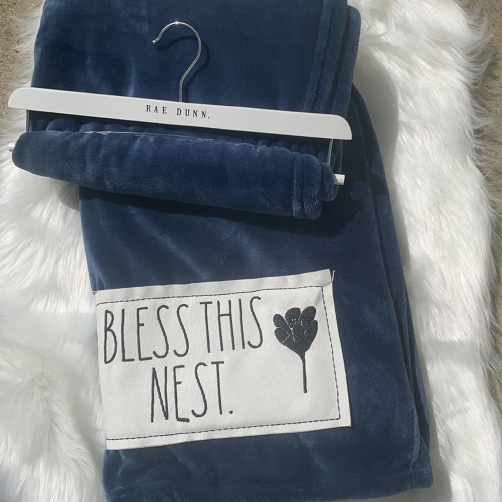 Rae Dunn Bless This Nest Plush Blanket / Throw NWT